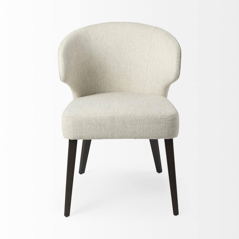 Ivory and Black Upholstered Low Back Arm Chair with Wood Legs