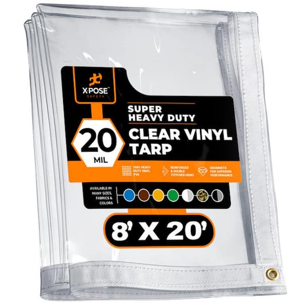8 ft. W x 20 ft. L Clear Vinyl Tarp Heavy Duty 20 Mil Transparent Waterproof PVC Tarpaulin with Brass Grommets