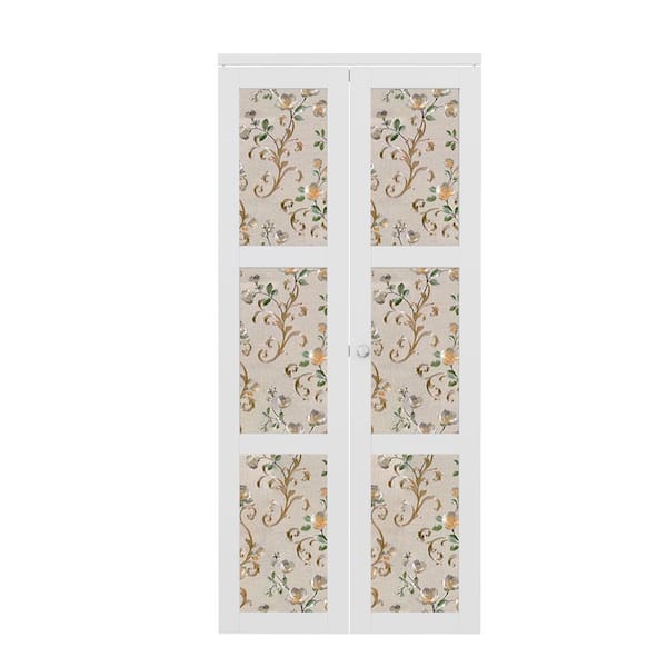 ARK DESIGN 36 in. x 80 in. 3-Lite Tempered Frosted Glass Solid Core MDF White Primed Bi-fold Door with Glass Sticker and Hardware