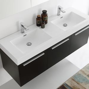 Vista 59 in. Vanity in Black with Acrylic Vanity Top in White with White Basins and Mirrored Medicine Cabinet