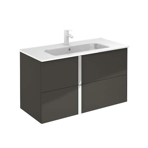 ROYO Onix 40 in. W x 18 in. D Bath Vanity in Anthracite with Ceramic Vanity Top in White