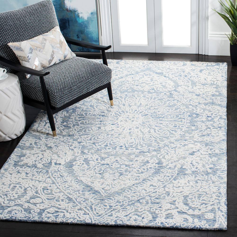 Hand-Tufted Floral Elegance Wool 6' Square Blue Rug