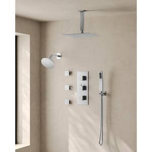 15-Spray Patterns 16 and 6 in. Square Dual Shower Head 2.5 GPM Ceiling Mount Fixed and Handheld Shower Head