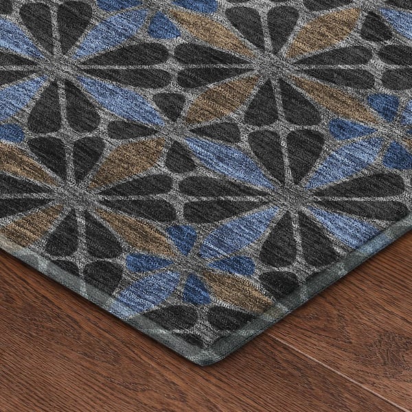 Mayfield Premium Machine Washable Abstract AMF2469 Black 5 ft. x 7 ft. 6 in. Area Rug
