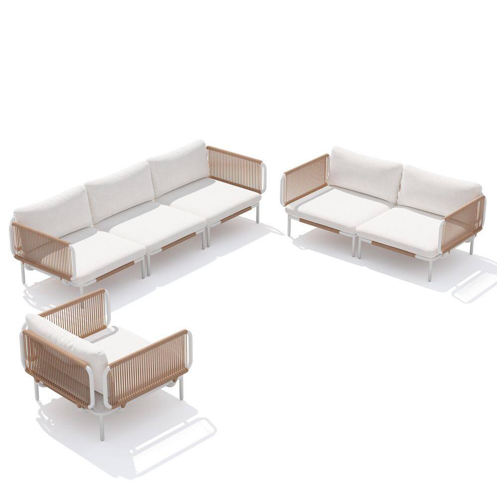 6-Piece Metal Outdoor Sectional Furniture Set Drawcord Patio Sectional Sofa Set with Removable Armrest and Beige Cushion price history on PriceWatchPro