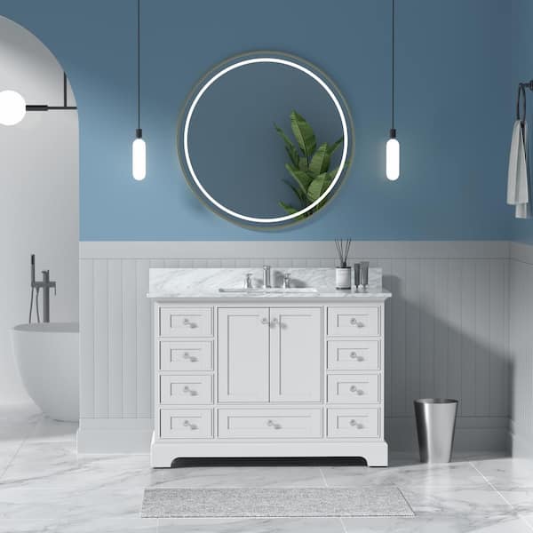 SJ STAR&JANE Kiele 48 in. W x 22 in. D x 34 in. H Bath Vanity in White with Venato Carrara Top with Basin