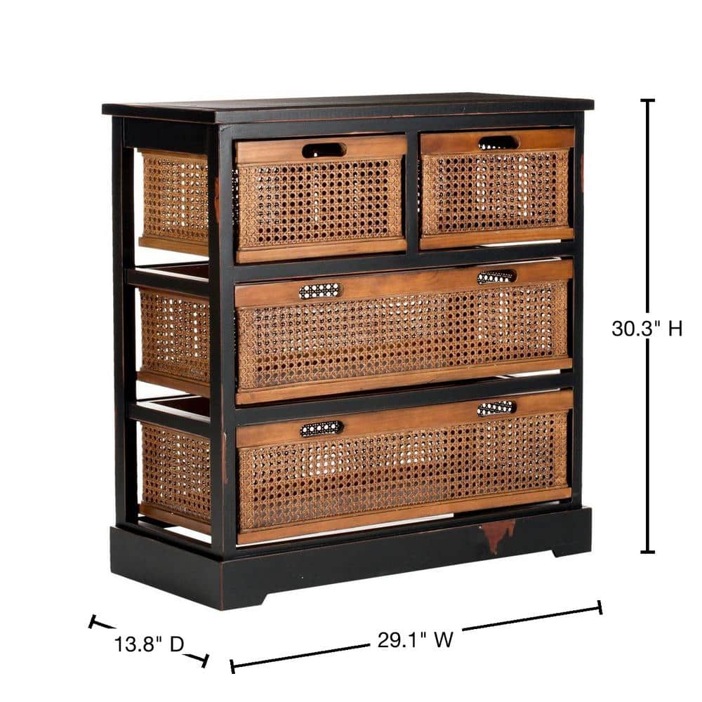 Colonial Charm Black Pine 4-Drawer Unit with Amber Cane Baskets
