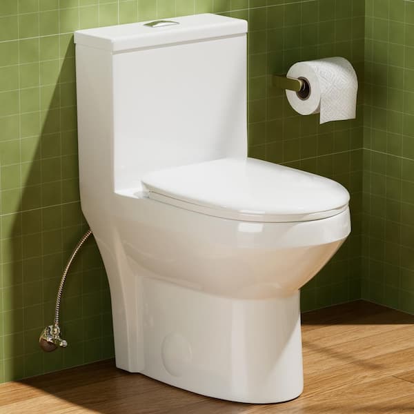 Simple Project One-Piece 0.8/1.28 GPF Dual Flush, Elongated Toilet, in  Gloss White, Seat Included HD-US-OT-2-03 - The Home Depot