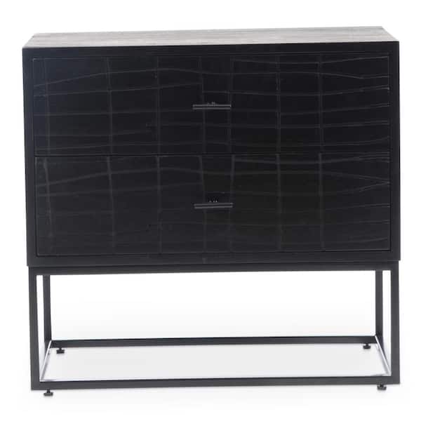 1. Morgan, Black, 2-Drawers, 23.5 in. W Nightstand, Solid Acacia with Iron Legs