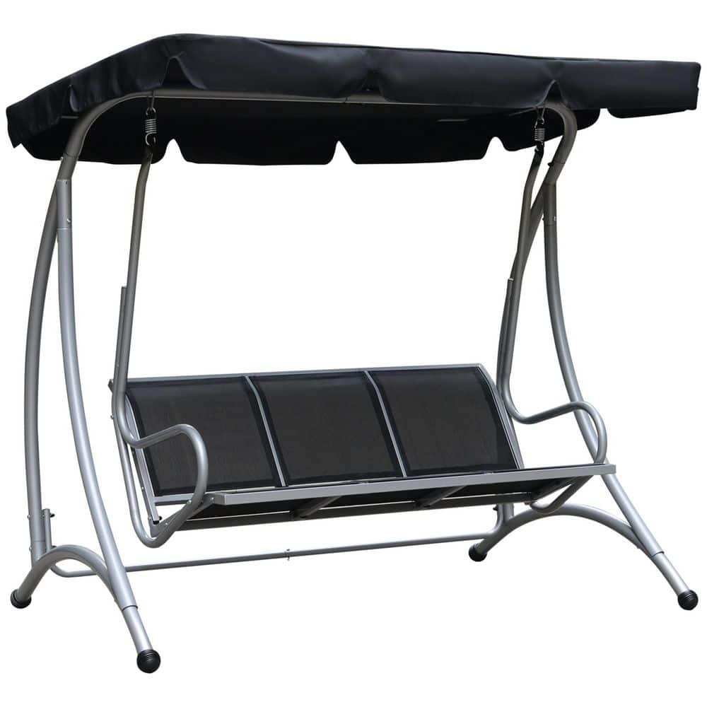 45.7 in. 3-Person Gray Metal Frame Patio Swing with Stand, Black Adjustable Canopy price history on PriceWatchPro