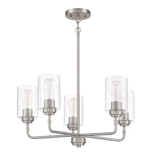 Stowe 5-Light Brushed Nickel Finish with Clear Glass Transitional Chandelier for Kitchen/Dining/Foyer No Bulb Included
