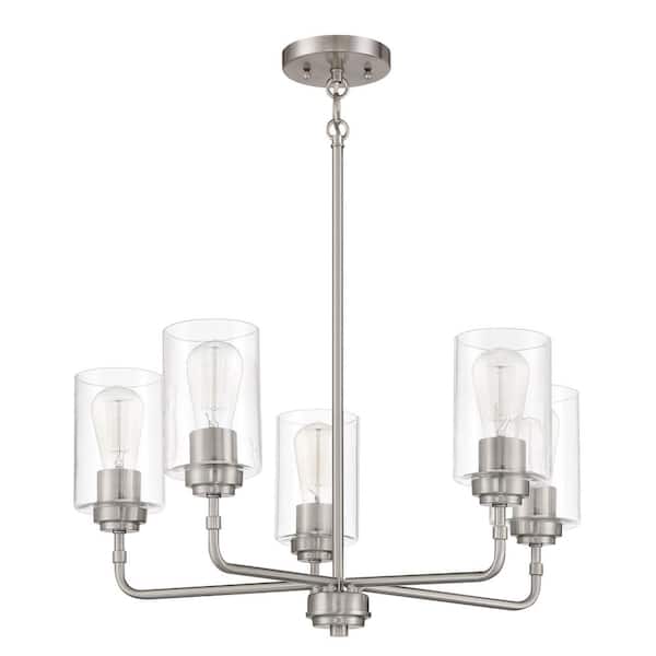 CRAFTMADE Stowe 5-Light Brushed Nickel Finish with Clear Glass Transitional Chandelier for Kitchen/Dining/Foyer No Bulb Included