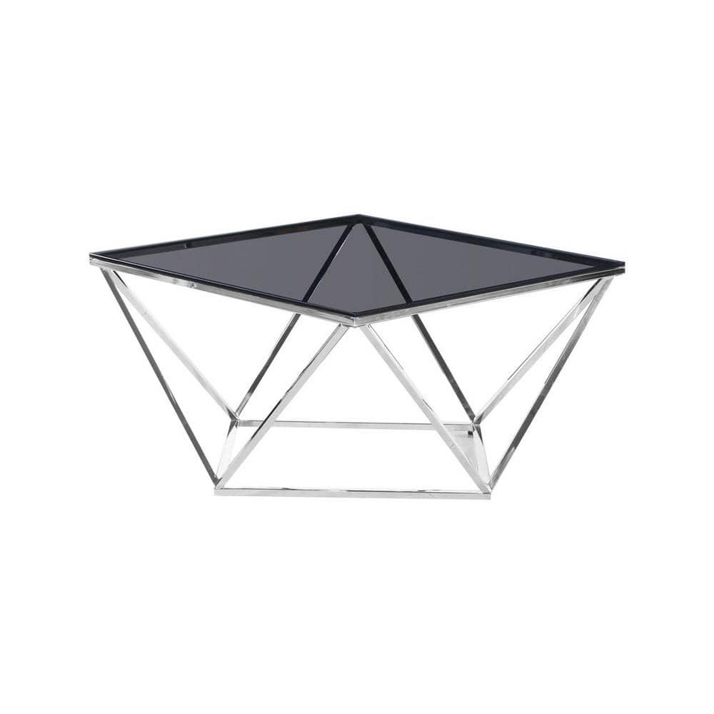 Brookhurst Smoked Glass with Stainless Steel 32 in. Coffee Table, Smoked/Si