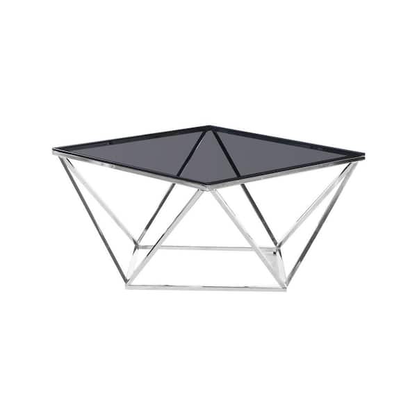 Unbranded Brookhurst Smoked Glass with Stainless Steel 32 in. Coffee Table, Smoked/Silver
