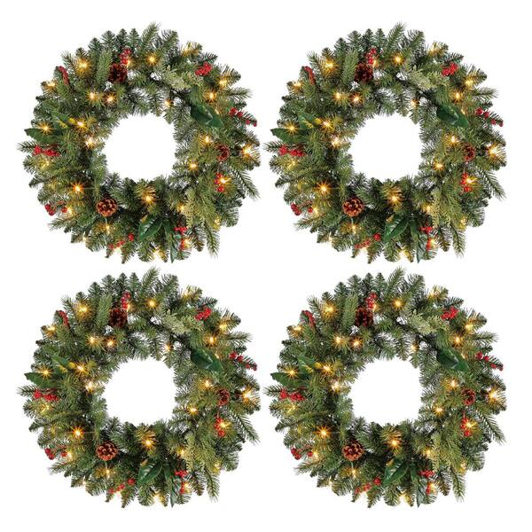Home Accents Holiday 24 In Winslow Fir Battery Operated Pre Lit Artificial Wreath With 110 Tips And 30 Warm White Lights 4 Pack Gd20p4598l05 The Depot Home Accents Holiday 24 In Winslow Fir, Light Up Wreaths Outdoors