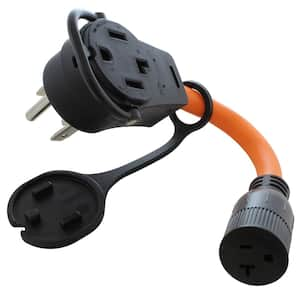 1 ft. 30 Amp 14-30 Piggy-Back Plug to Household 15/20 Amp Connector Adapter Cord With 2 Outlets