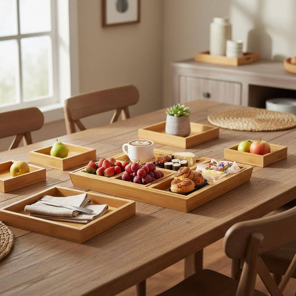 2.94 in. 7-Piece White Wooden Nesting Serving Trays-Multi-Size