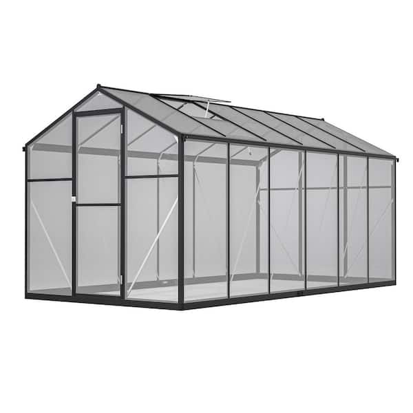 6 ft. W x 12 ft. D Polycarbonate Walk-In Greenhouse with Lockable Door, Aluminum Frame & Vent Window for Backyard Garden