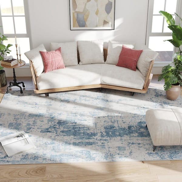 Area Rug 8 ft. x 10 ft. Machine Washable Rug, Modern Abstract Cover Rug for Living Room, Bedroom, Dining Room, Blue