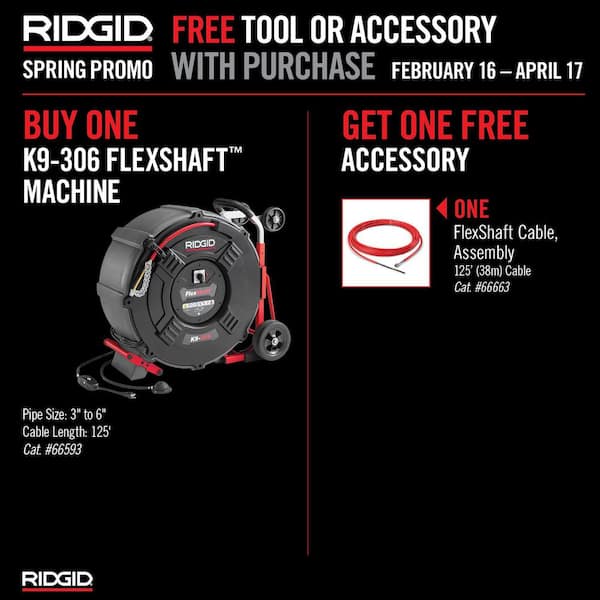 K9-306 FlexShaft Wall-to-Wall Professional Drain Cleaning Machine, 3/8 in. x 125 ft. Designed for 3 in. to 6 in. Pipes