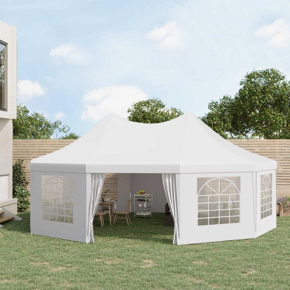 White Decagonal Outdoor Event Tent with Cathedral Windows