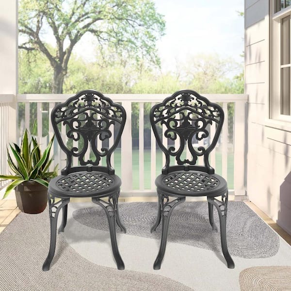 Unbranded Black Rust-Resistant Cast Aluminum Patio Dining Chair All Weather Bistro Chairs Outdoor Chairs (Set of 2)