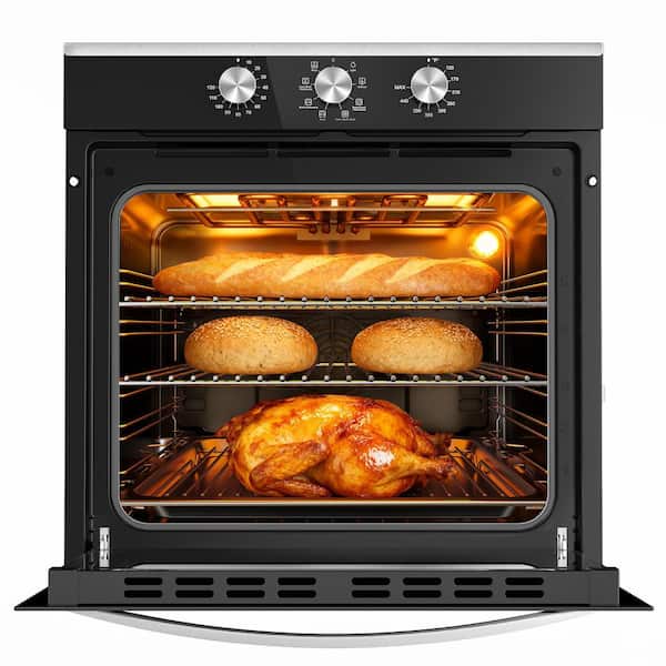 24 in. 2.83 cu. ft. single Electric Wall Oven with Convection and Manual Clean in Stainless Steel, Tempered Glass Door