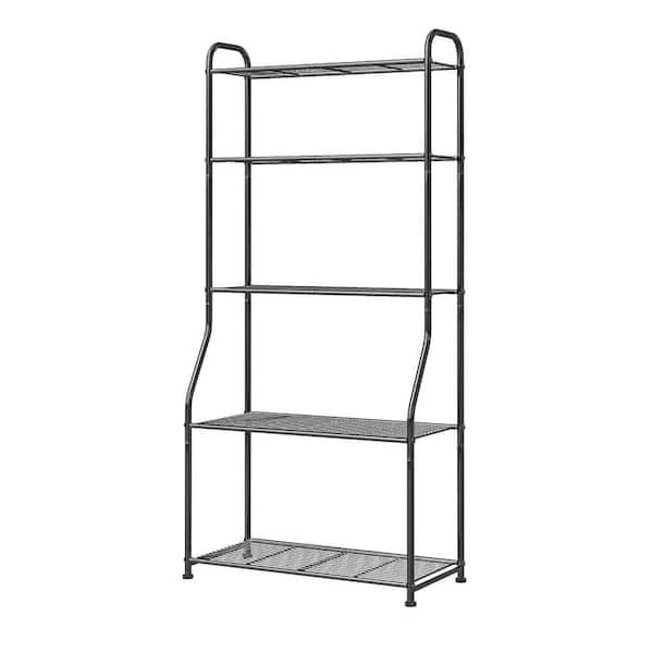 27.5 x 8.5 x 64 in Indoor/Outdoor Black Metal Plant Stand 5-Tier