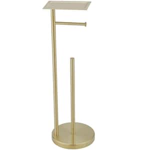 Round Freestanding Toilet Paper Holder with Top Storage Shelf in Brushed Gold