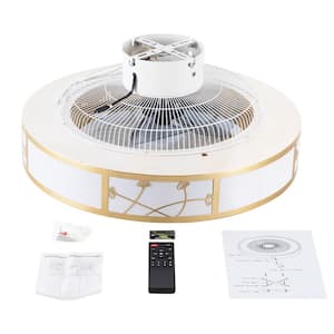 20 in. Integrated LED Indoor Gold 3-Speed Caged Low Profile Ceiling Fan with Remote and Reversible Motor