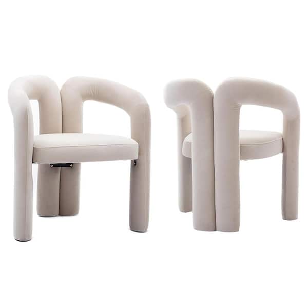 Unbranded Contemporary Designed Beige Velvet Upholstered Accent Arm Chair Dining Chair Barrel Side Chairs (2-Pieces)