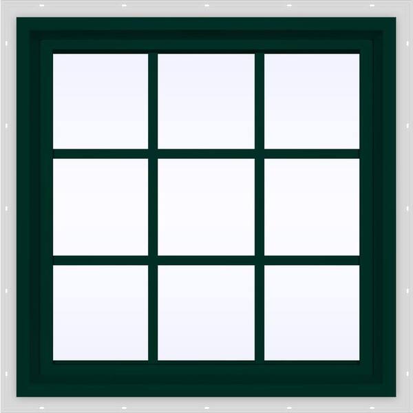 JELD-WEN 23.5 in. x 35.5 in. V-4500 Series Green Painted Vinyl Fixed Picture Window with Colonial Grids/Grilles