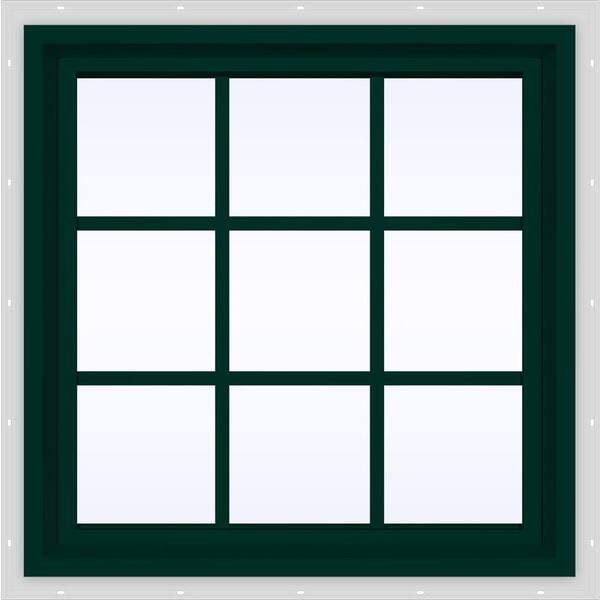 JELD-WEN 29.5 in. x 29.5 in. V-4500 Series Green Painted Vinyl Fixed Picture Window with Colonial Grids/Grilles