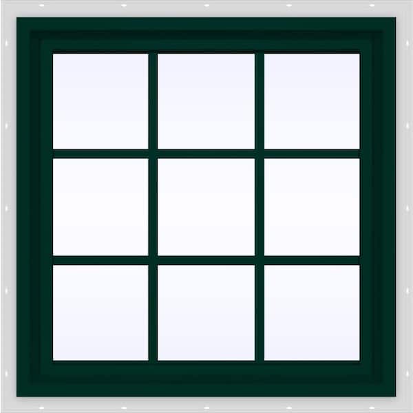 JELD-WEN 29.5 in. x 35.5 in. V-4500 Series Green Painted Vinyl Fixed Picture Window with Colonial Grids/Grilles