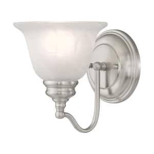 Woodside 6.25 in. 1-Light Brushed Nickel Wall Sconce with Alabaster Glass