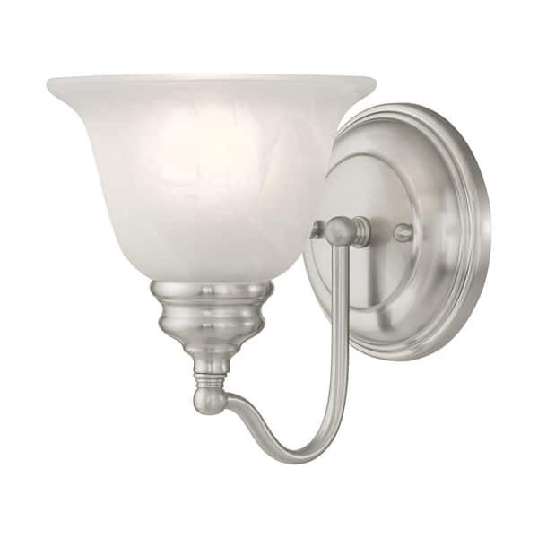 Livex Lighting Woodside 6.25 in. 1-Light Brushed Nickel Wall Sconce with Alabaster Glass