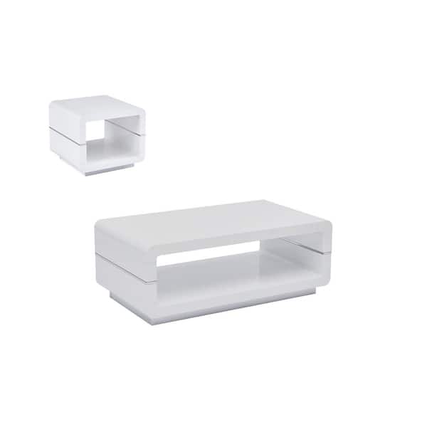 Best Quality Furniture Karla 40 in. High Gloss White Rectangle Wood Lacquer Top Coffee Table (2-Pieces)
