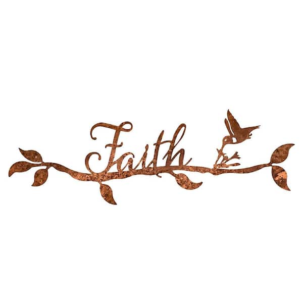 Unbranded 21 in. L Steel Metal Rustic Rust Faith Sign with Bird Wall Art, Brownish Red