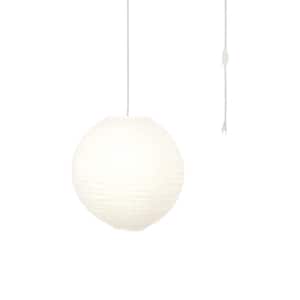 Orb 60-Watt 1-Light Ivory Hanging Lantern Pendant-Light with Round Fabric Shade and White Plug-in