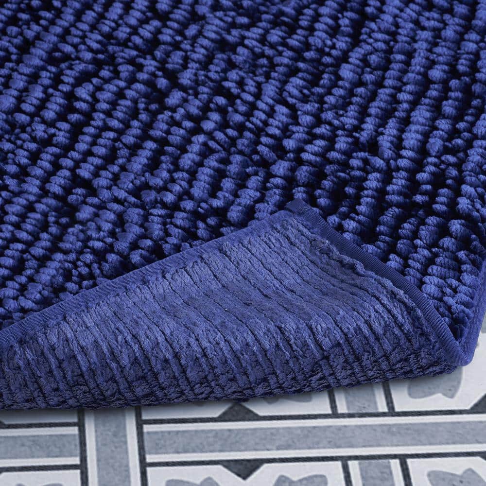 Laura Ashley Navy Blue Chenille Bath Mat Set
