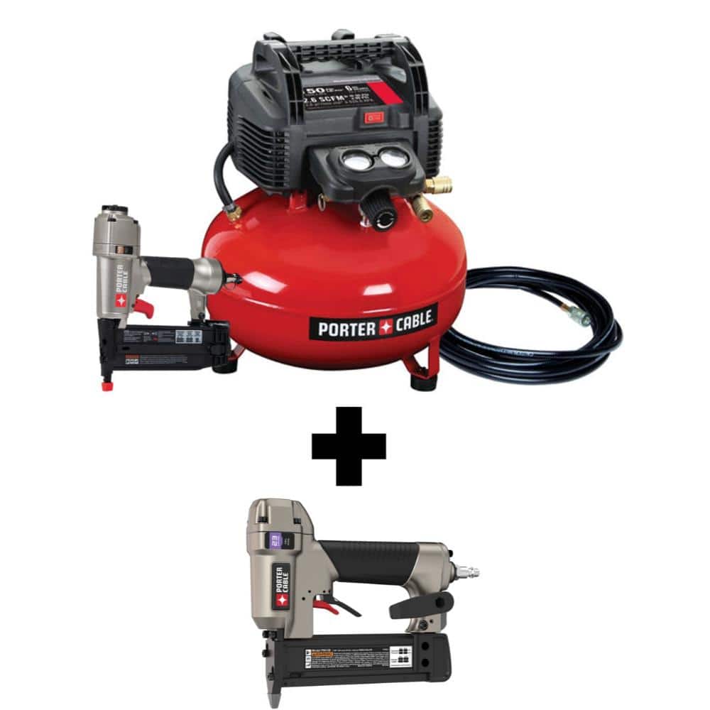 Porter-Cable 6 Gal. 150 PSI Portable Electric Air Compressor, 18-Gauge Brad Nailer and 23-Gauge 1-3/8 in. Pin Nailer -  PCFP12236PIN138