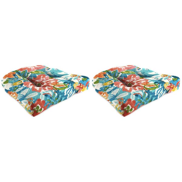 Jordan Manufacturing 18 in. L x 18 in. W x 4 in. T Outdoor Square Wicker Seat Cushion in Sun River Sky (2-Pack)