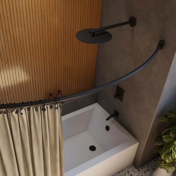 Flex 60 in. L Stainless Steel Tarnish Resistant Single Curved Shower Curtain Rod in Matte Black