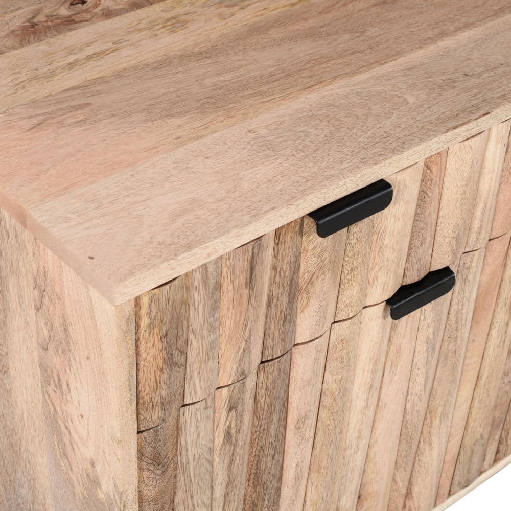 Natural Mango Wood Cabinet with Black Hardware and Drawers