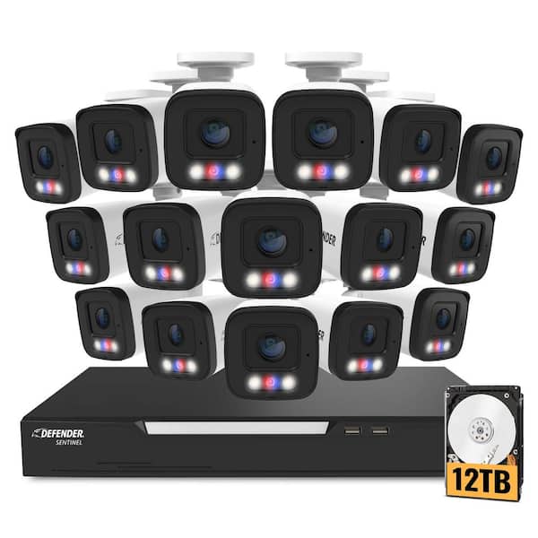 Defender AI POWERED Sentinel 4K Ultra HD Wired 16-Channel PoE NVR Security System with 16-Metal Cameras and 12TB HDD