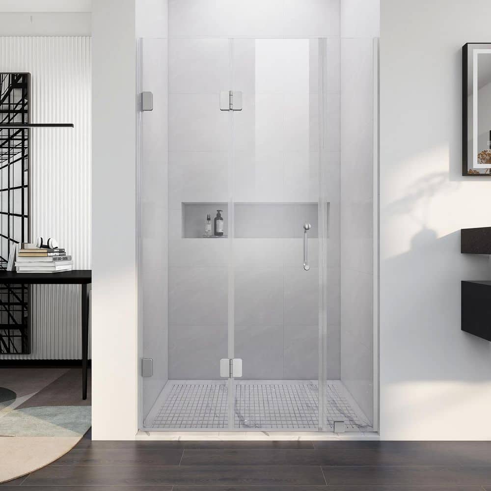 "UKH10 54-1/2 to 55-3/8 in. W x 80 in. H U-Channel Bi-Fold Frameless Shower Door in Brushed Nickel with 3/8"" Clear Glass" price history on PriceWatchPro