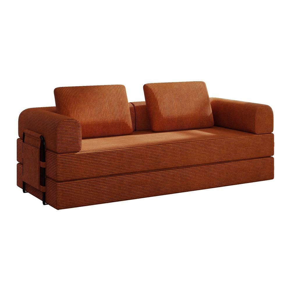 78.7 in. Orange Corduroy Twin Size Sofa Bed with Pull Out Bed, No Assembly Required durable construction price history on PriceWatchPro