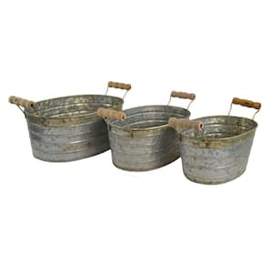 6.5 in./8 in./9.5 in. Galvanized Oval Metal Planter Tubs (3-PacK)