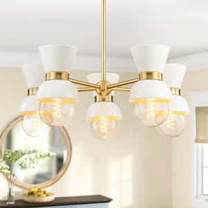 Robert 5-Light Aged Brass with Ceramic Gloss Cream Sputnik Chandelier