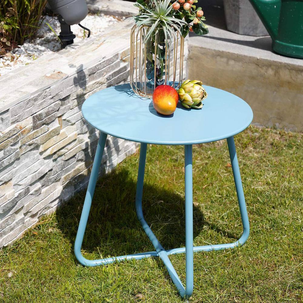 Large Blue Round Steel Outdoor End Table